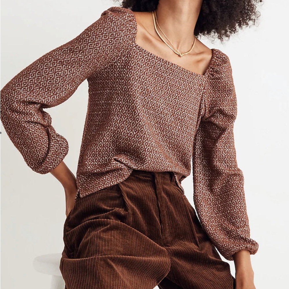 Madewell Jacquard Puff-Sleeve Crop Top Size Medium